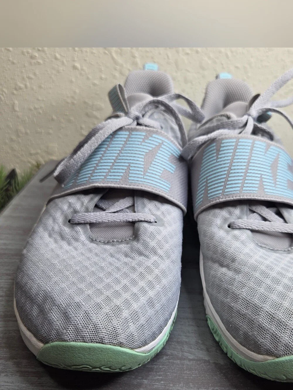 Nike Women's Grey Training Shoes with Light Blue Accents Size 9.5